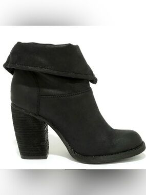 Sbicca Black Fold-Over Ankle Booties with Stacked Heel